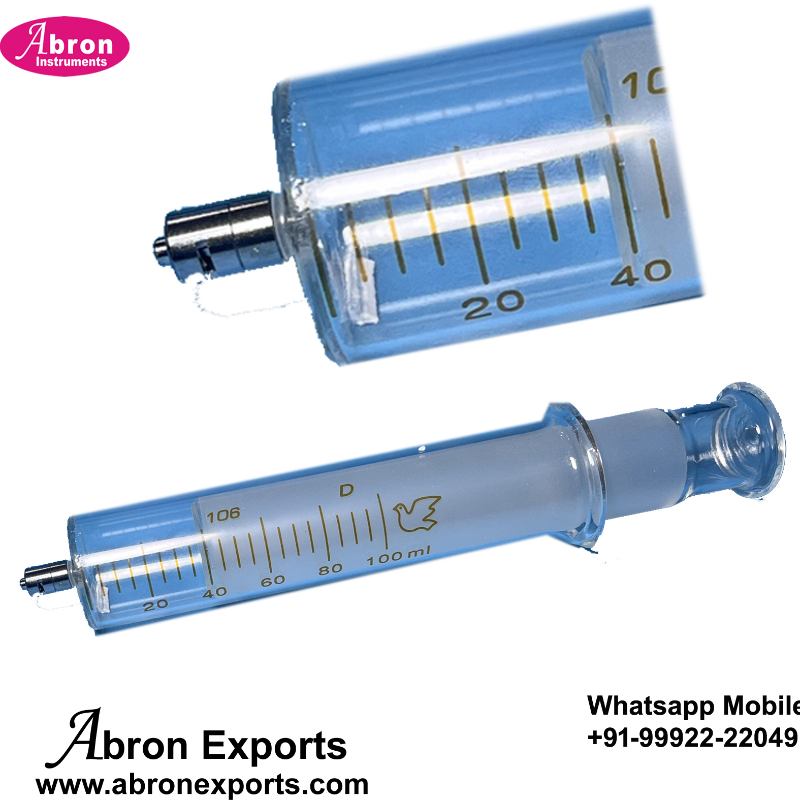 Glass Syringe 100ml Borosilicate Glass With Luer Lock 2pc Pack Abron ABM-2375SGL1H 
